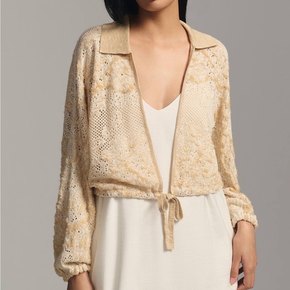 Anthropologie Tops - By Anthropologie Cropped Lace Cardigan Sweater XS